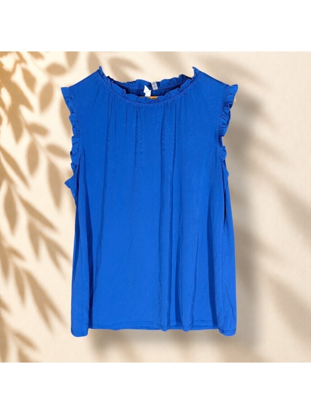 NY Collection Blouse Women L Large Blue Sleeveless Wide Strap Casual Pullover